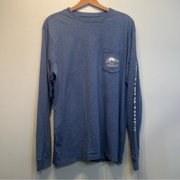 Vineyard Vines Men’s Blue Long Sleeve Pocket T Shirt Size  M Medium Snowboarding - Picture 2 of 9